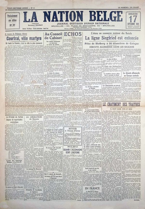 newspaper second world war liberation la nation belge 1944 0917