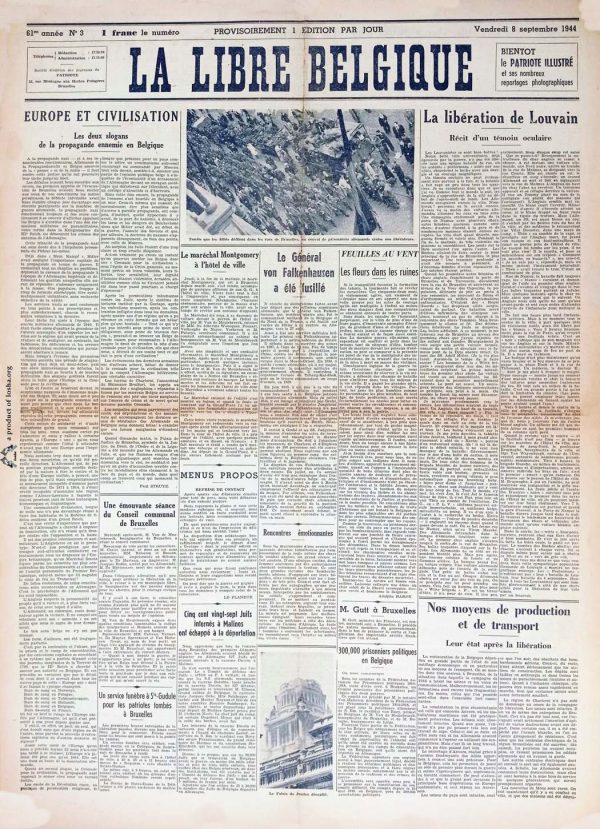 La libre Belgique 1944 09 08 journal seconde guerre mondiale
