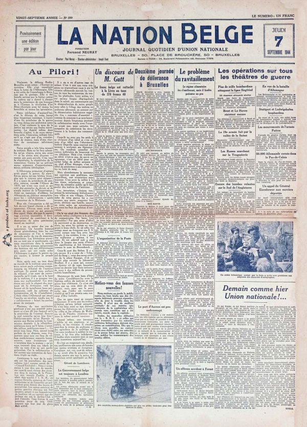 La nation Belge 1944 09 07 journal seconde guerre mondiale