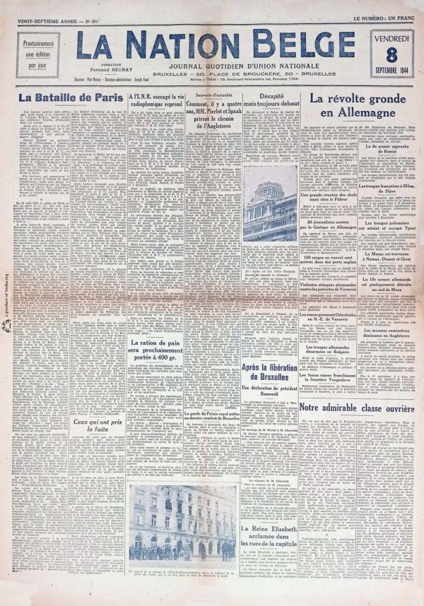 La nation Belge 1944 09 08 newspaper second world war