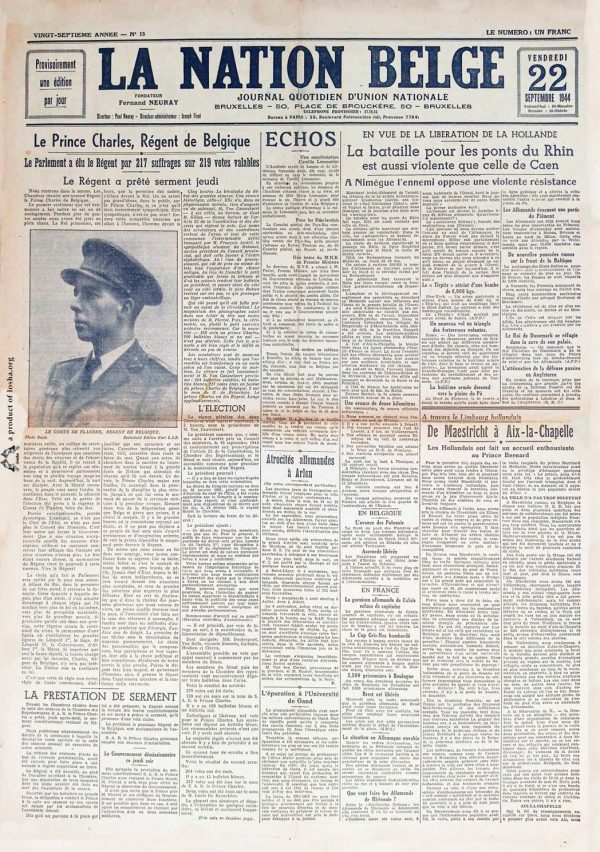 La nation Belge 1944 09 22 newspaper second world war
