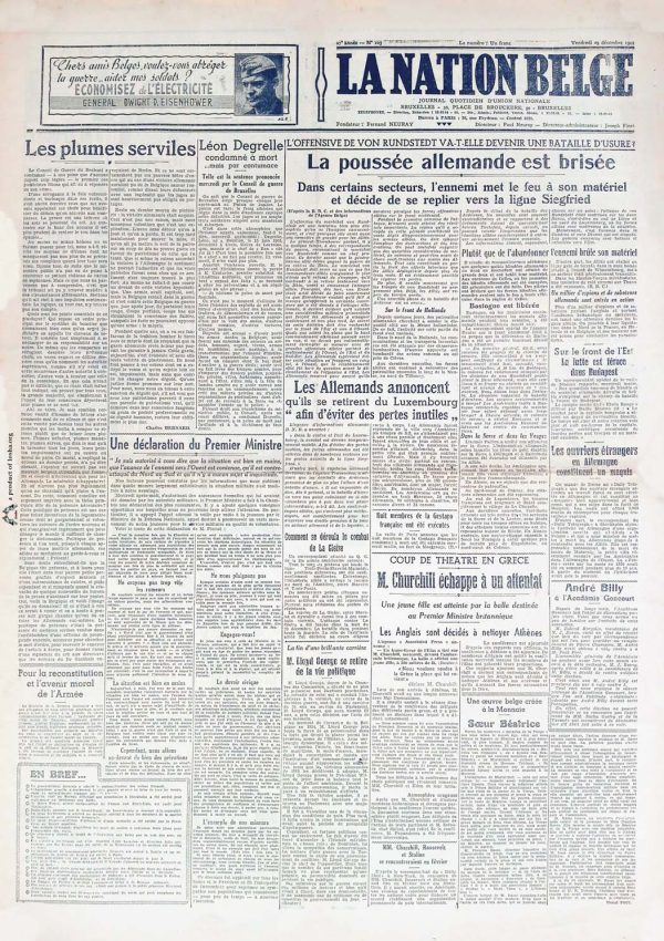 La nation Belge 1944 12 29 newspaper second world war