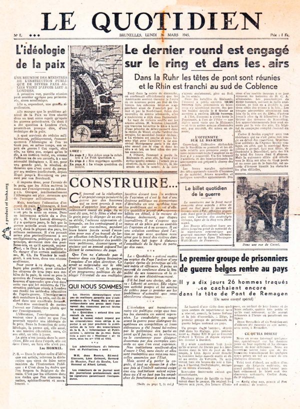 Le quotidien 1945 03 26 newspaper second world war