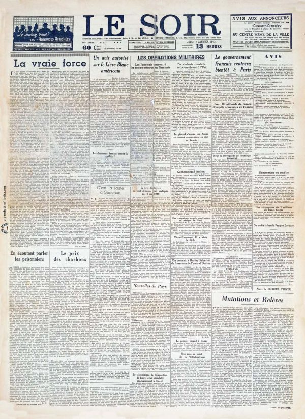 Le soir 1943 01 07 newspaper second world war