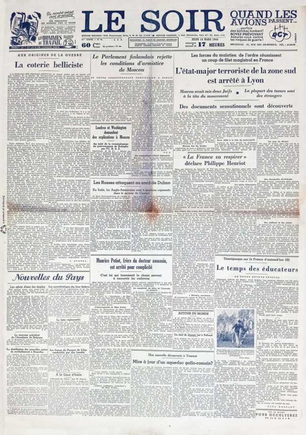 Le soir 1944 03 16 krant tweede wereldoorlog