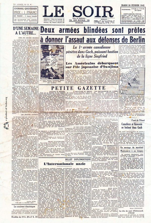 Le soir 1945 02 20 newspaper second world war